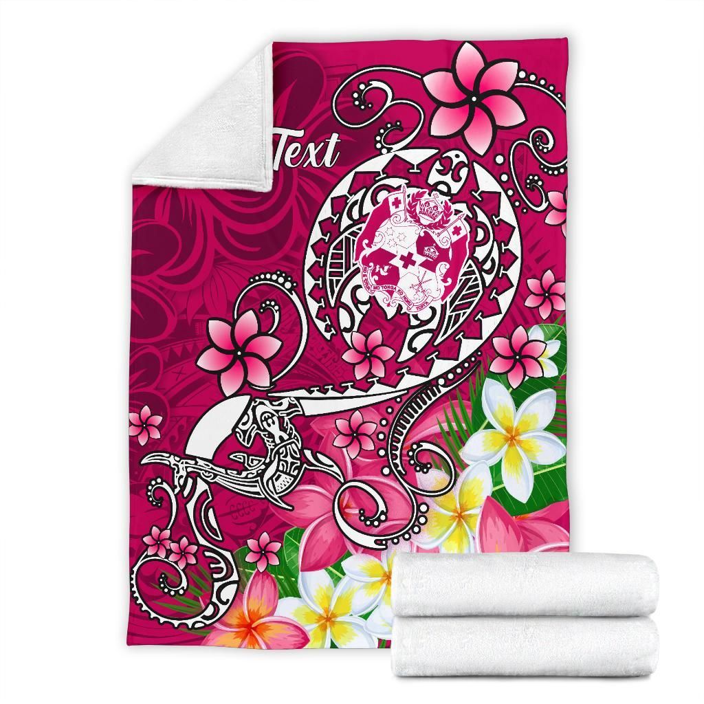 Tonga Custom Personalised Premium Blanket - Turtle Plumeria (Pink)