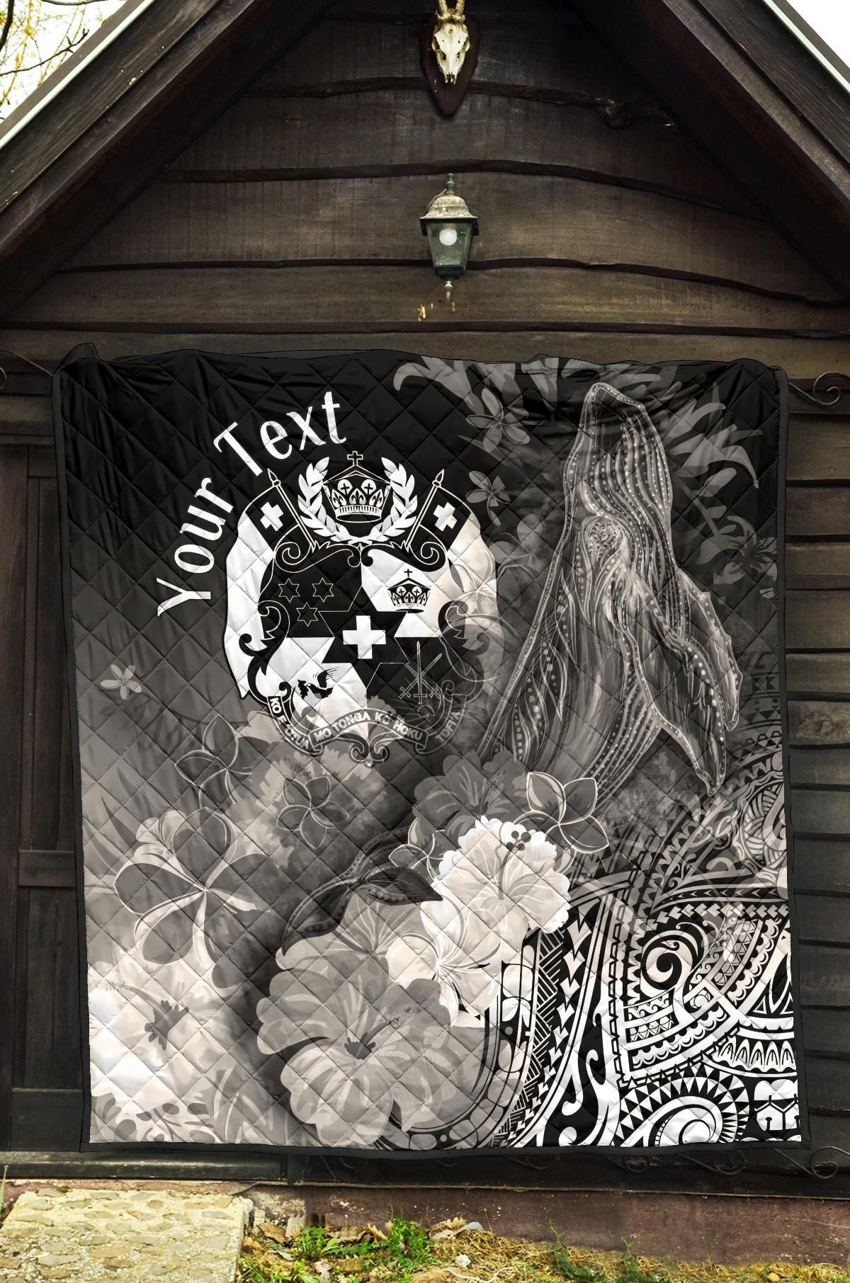 Tonga Custom Personalised Premium Quilt - Humpback Whale with Tropical Flowers (White)
