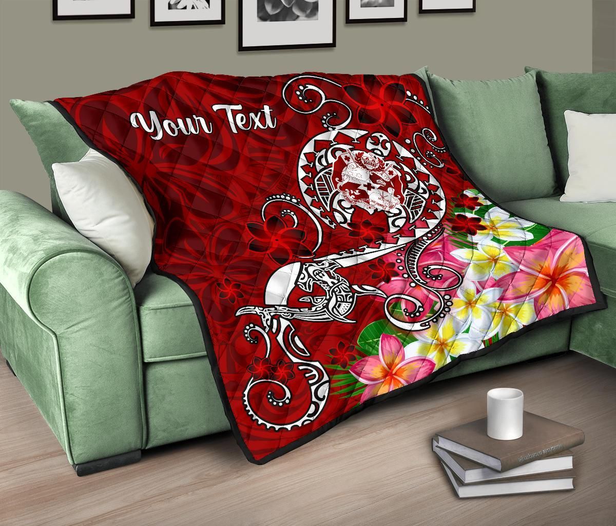Tonga Custom Personalised Premium Quilt - Turtle Plumeria (Red)