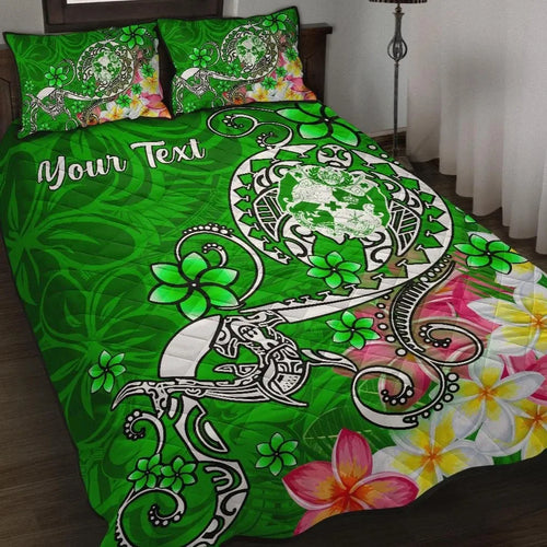 Tonga Custom Personalised Quilt Bed Set - Turtle Plumeria (Green)