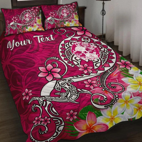 Tonga Custom Personalised Quilt Bed Set - Turtle Plumeria (Pink)