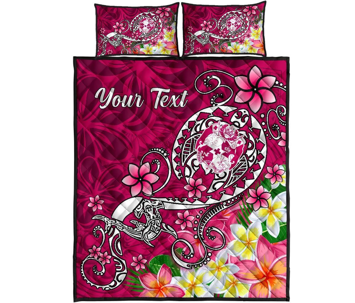 Tonga Custom Personalised Quilt Bed Set - Turtle Plumeria (Pink)