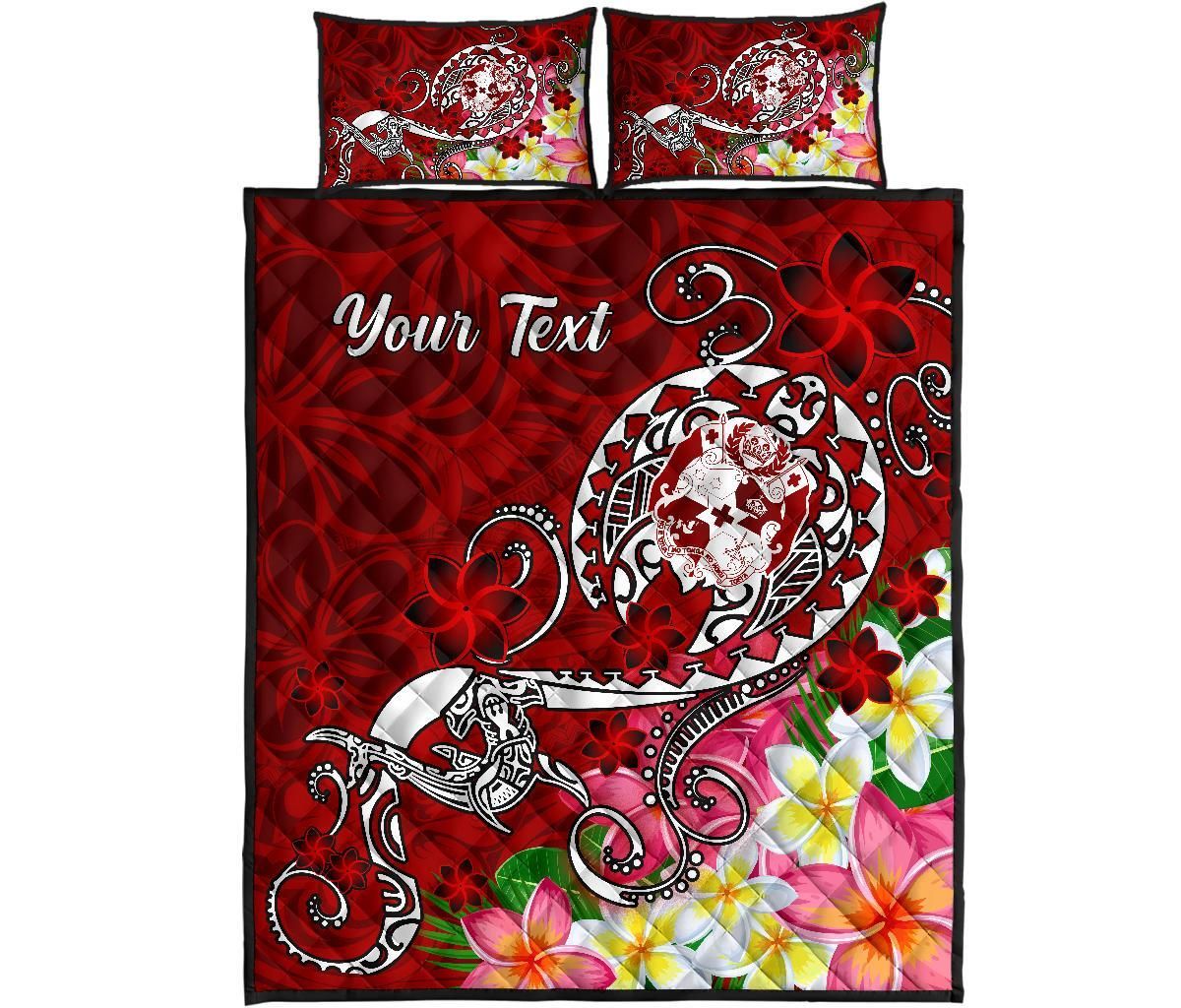 Tonga Custom Personalised Quilt Bed Set - Turtle Plumeria (Red)