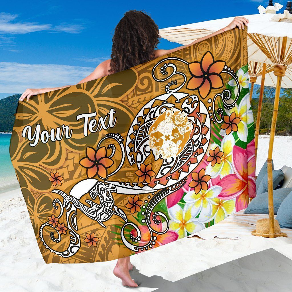 Tonga Custom Personalised Sarong - Turtle Plumeria (Gold)