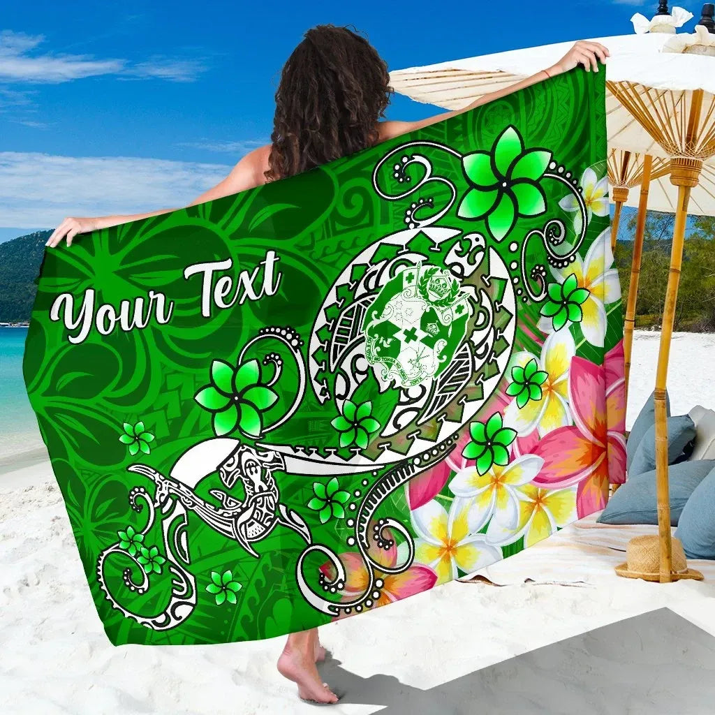 Tonga Custom Personalised Sarong - Turtle Plumeria (Green)