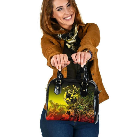 Tonga Custom Personalised Shoulder Handbag - Humpback Whale With Tropical Flowers (Yellow)