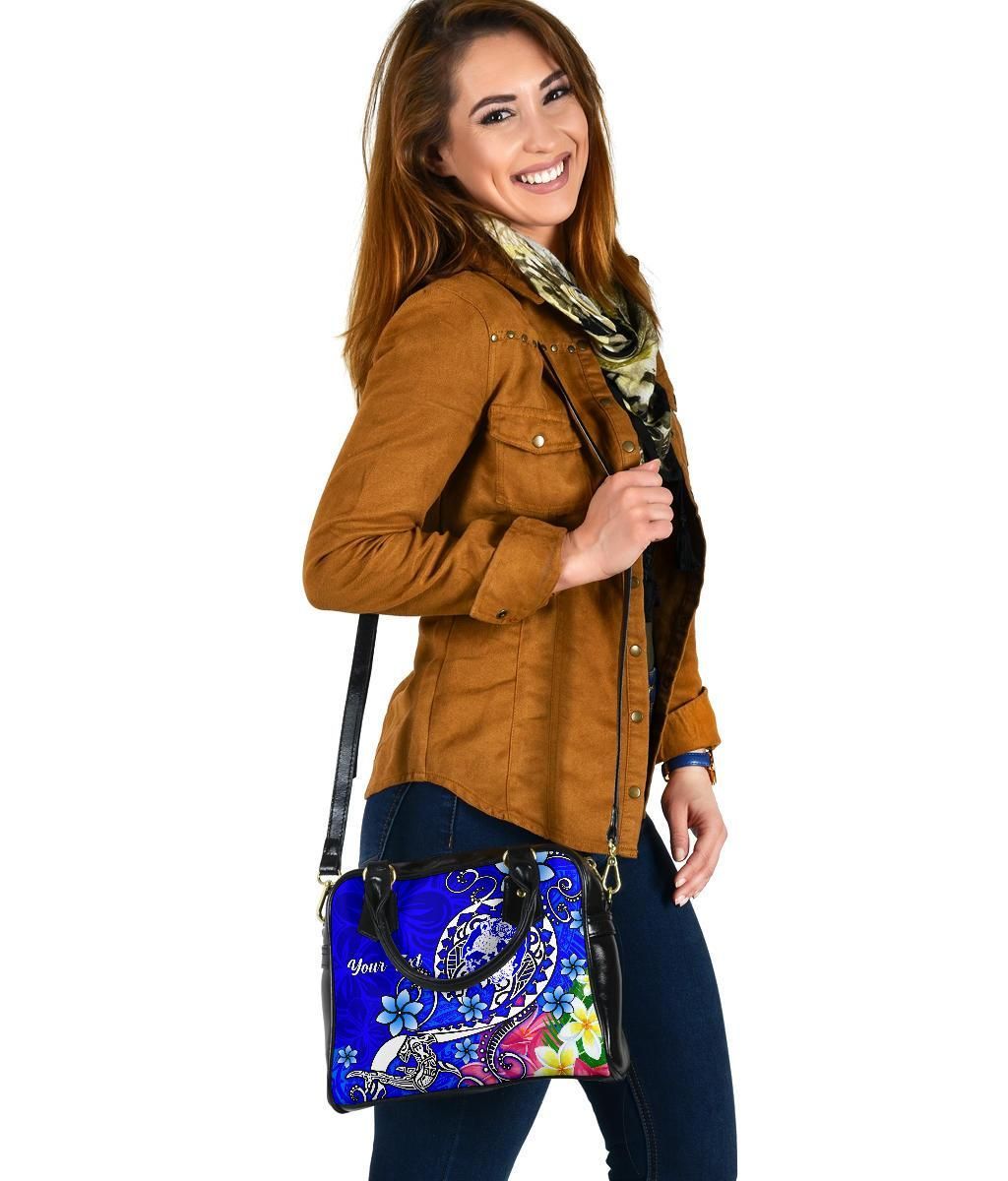 Tonga Custom Personalised Shoulder Handbag - Turtle Plumeria (Blue)