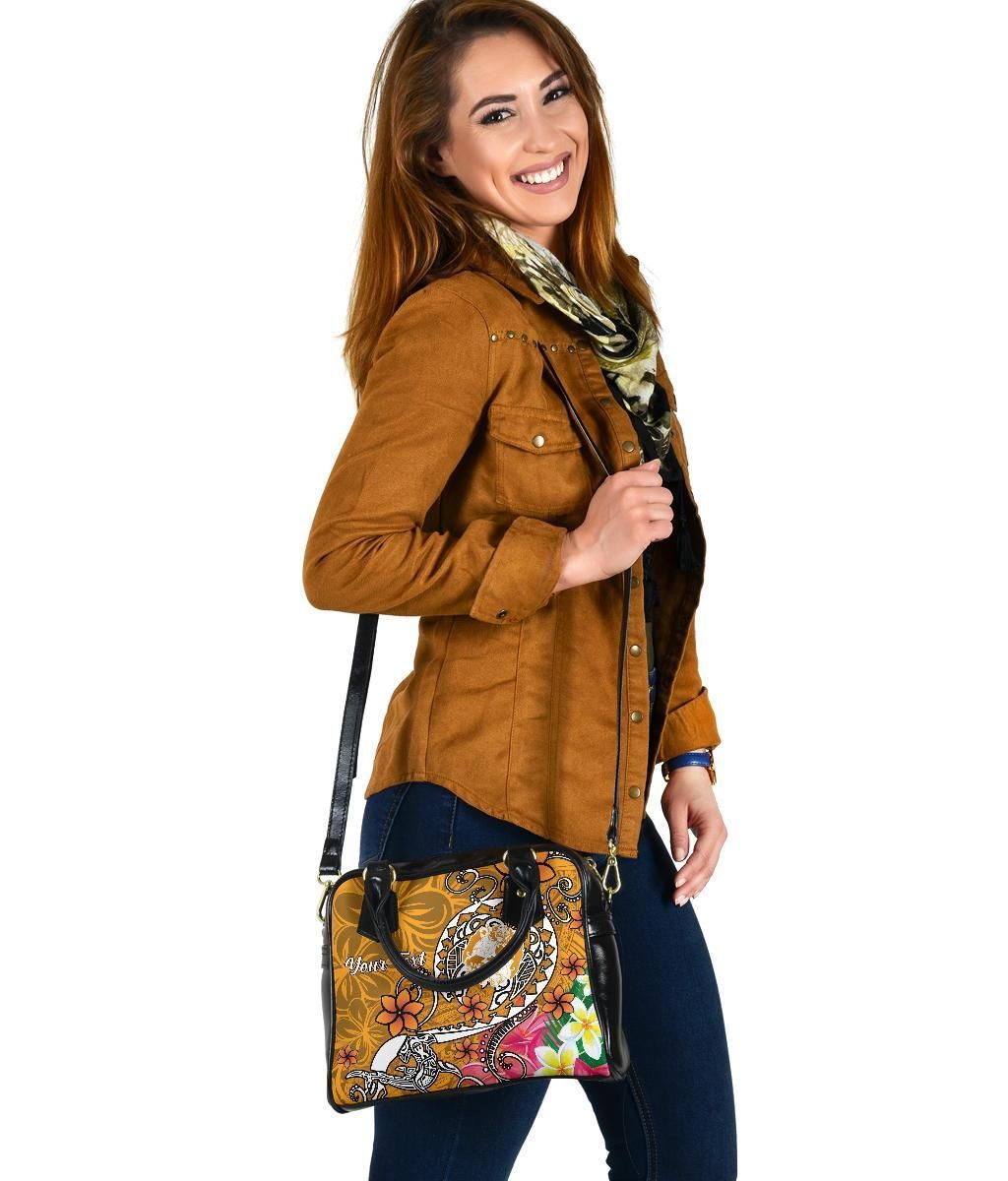 Tonga Custom Personalised Shoulder Handbag - Turtle Plumeria (Gold)