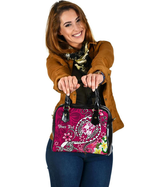 Tonga Custom Personalised Shoulder Handbag - Turtle Plumeria (Pink)