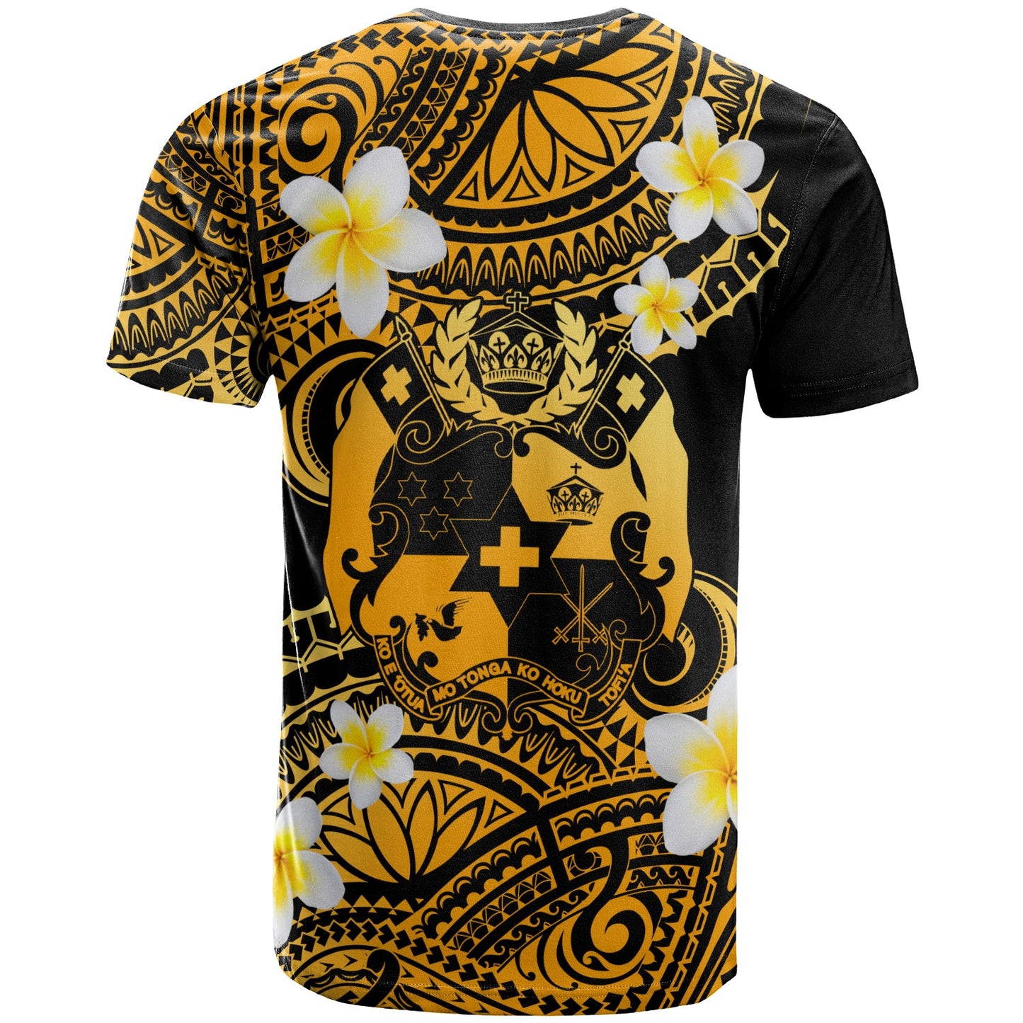 Tonga Custom Personalised T-Shirt - Plumeria Polynesian Vibe Gold