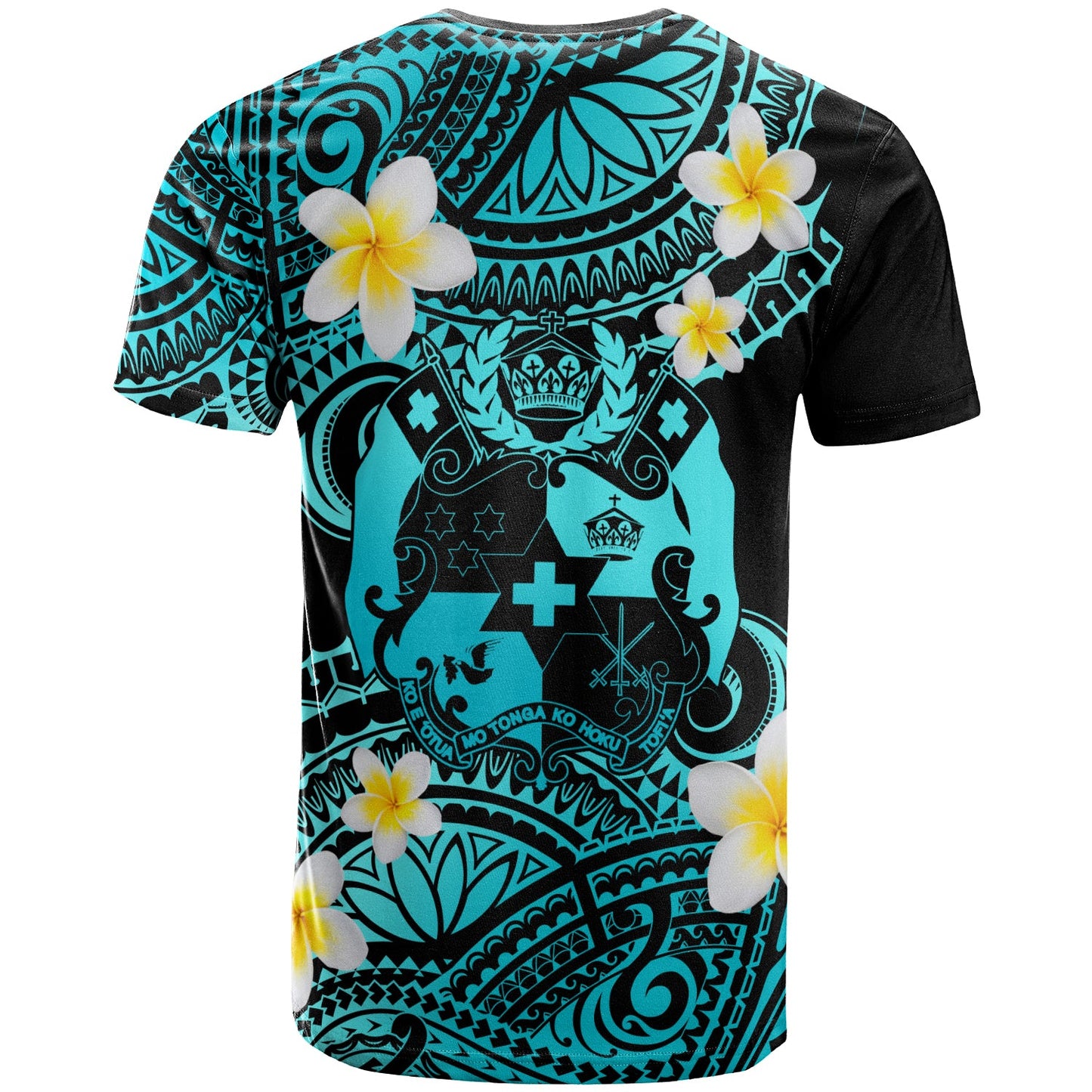 Tonga Custom Personalised T-Shirt - Plumeria Polynesian Vibe Turquoise