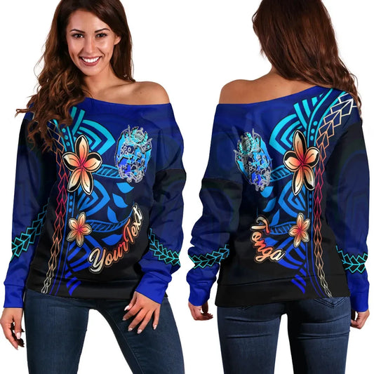 Tonga Custom Personalised Women Off Shoulder Sweater - Vintage Tribal Moutain