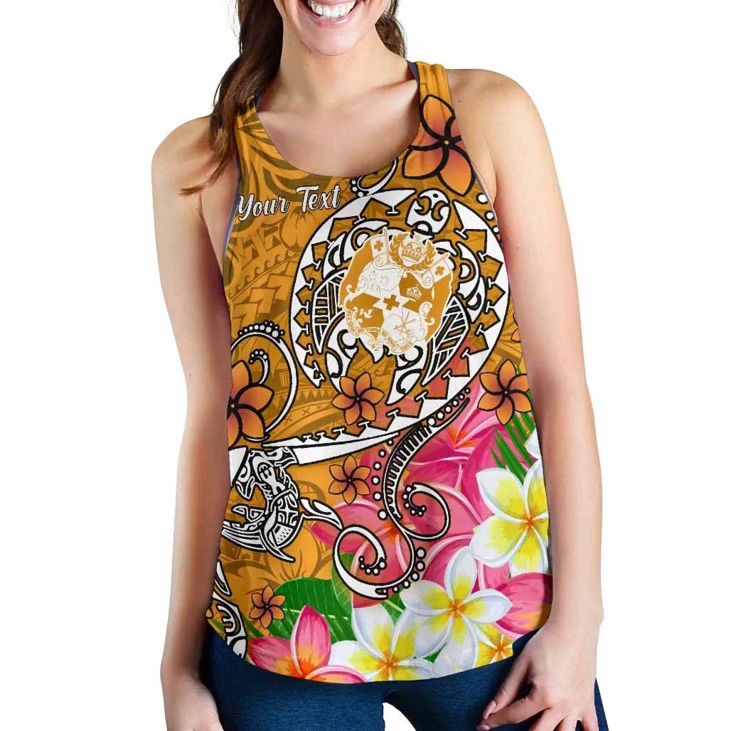 Tonga Custom Personalised Women Racerback Tank - Turtle Plumeria (Gold)