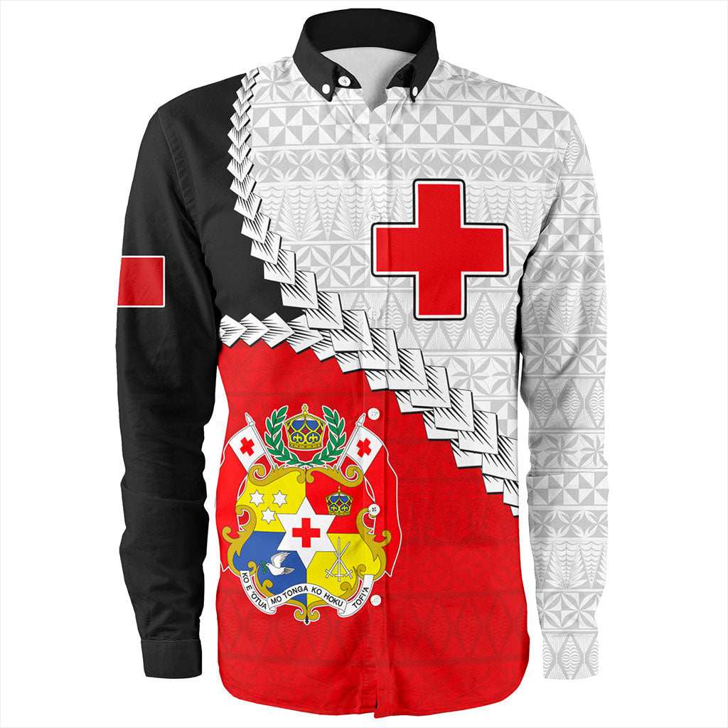 Tonga Long Sleeve Shirt Design Flag With Ngatu Pattern