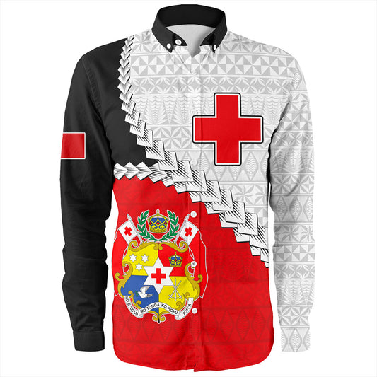 Tonga Long Sleeve Shirt Design Flag With Ngatu Pattern