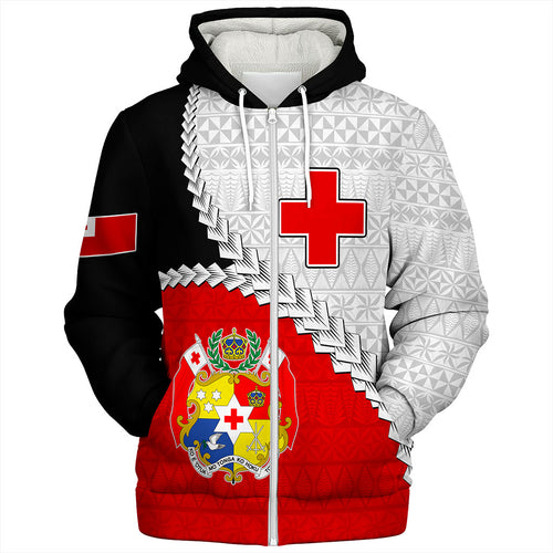 Tonga Sherpa Hoodie Design Flag With Ngatu Pattern