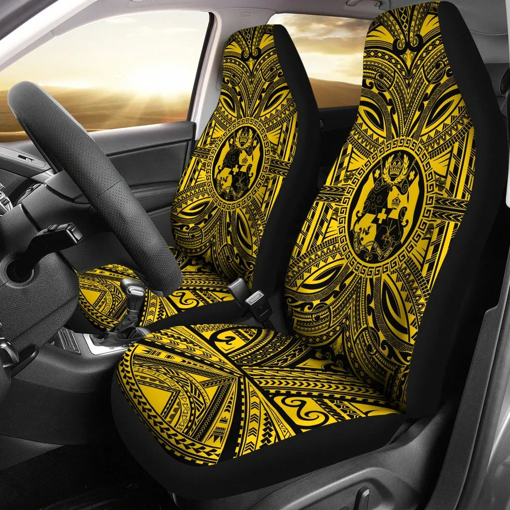 Tonga Car Seat Cover - Tonga Coat Of Arms Polynesian Gold Black