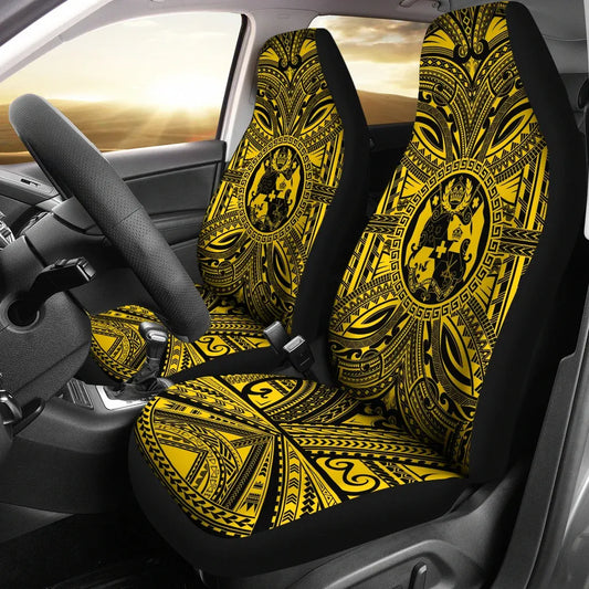 Tonga Car Seat Cover - Tonga Coat Of Arms Polynesian Gold Black