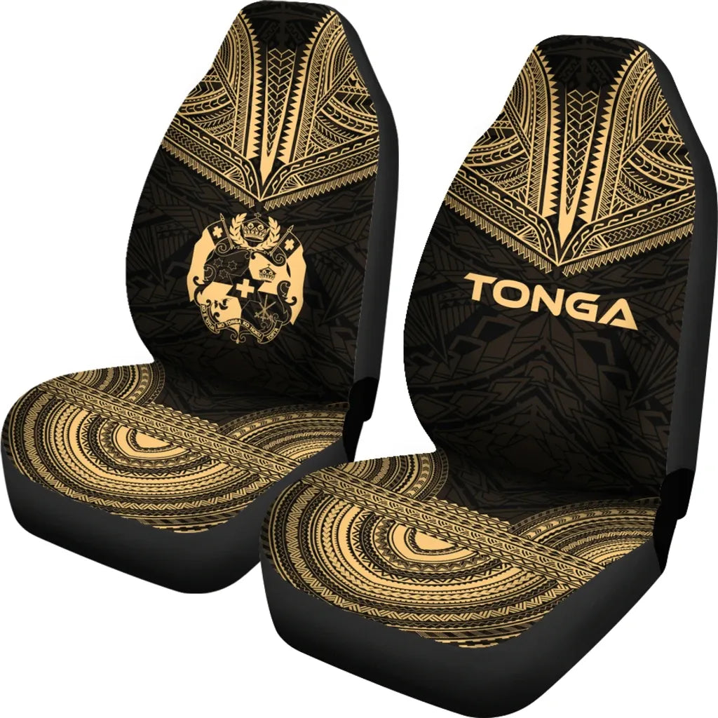 Tonga Car Seat Cover - Tonga Coat Of Arms Polynesian Chief Tattoo Gold Version