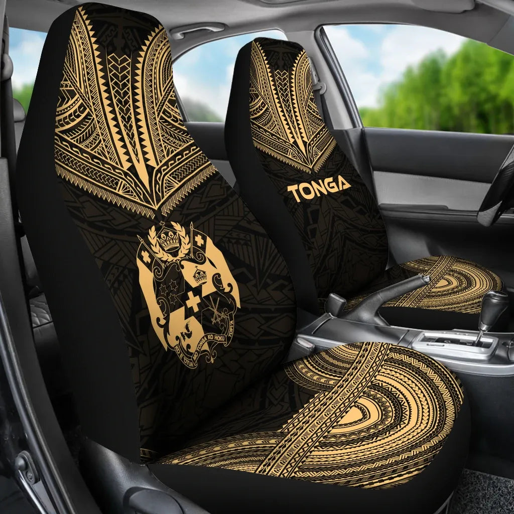 Tonga Car Seat Cover - Tonga Coat Of Arms Polynesian Chief Tattoo Gold Version