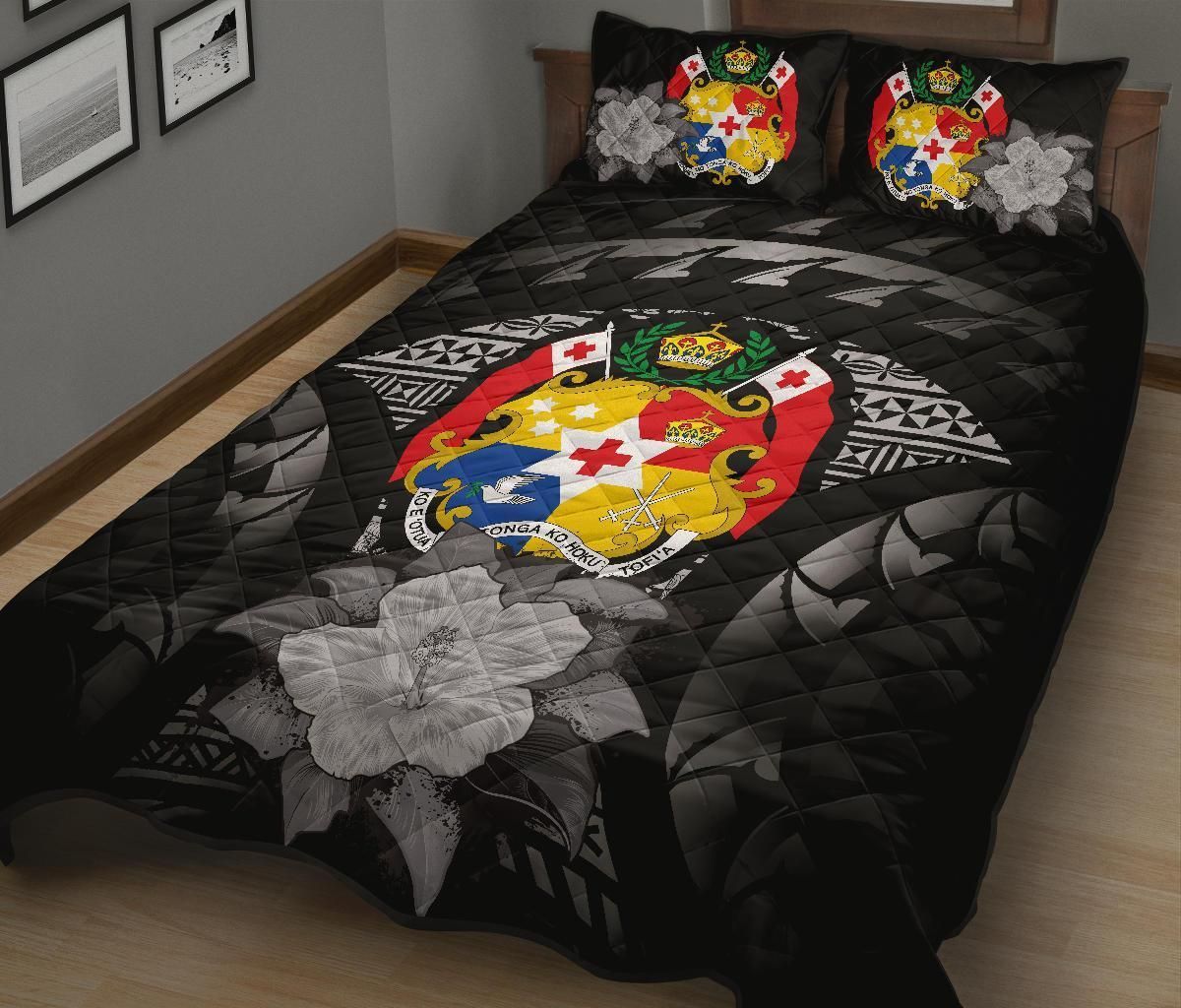 Tonga Polynesian Quilt Bed Set Hibiscus Gray