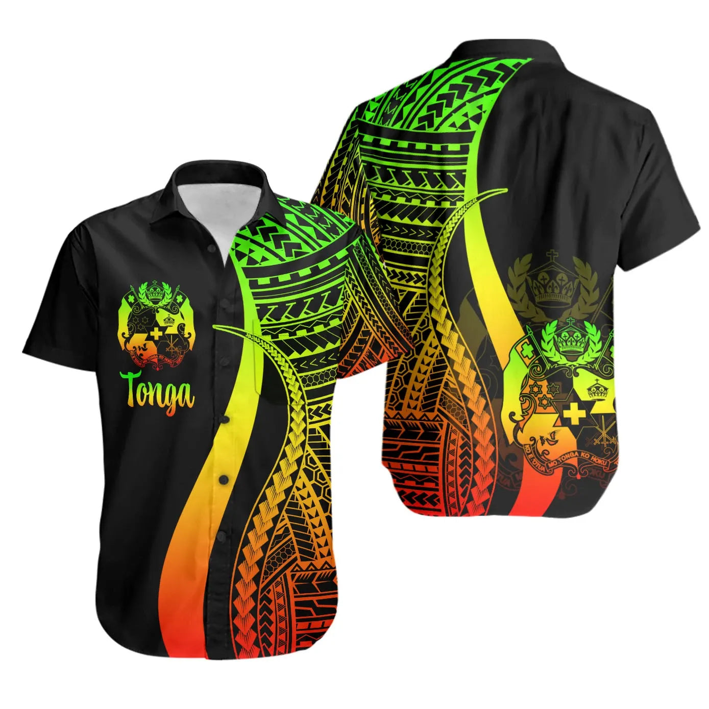 Tonga Short Sleeve Shirt - Reggae Polynesian Tentacle Tribal Pattern
