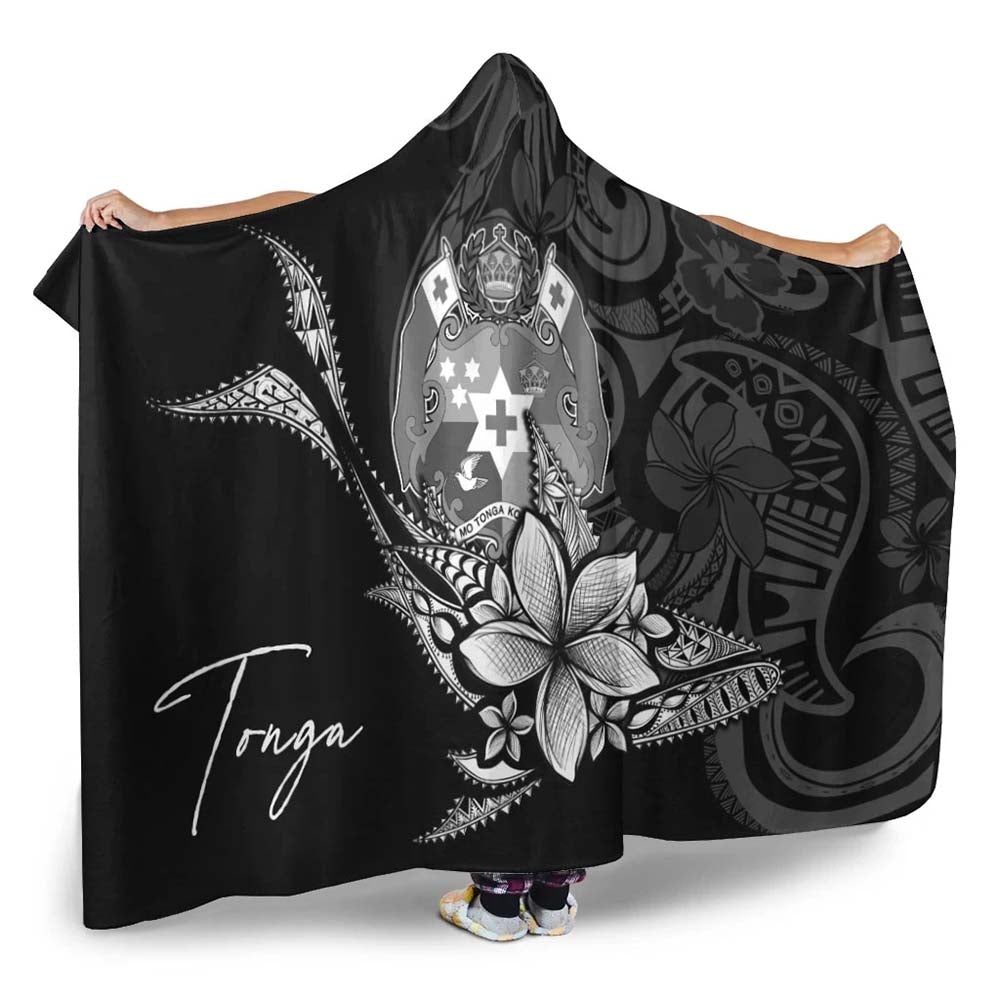 Tonga Hooded Blanket - Fish With Plumeria Flowers Style