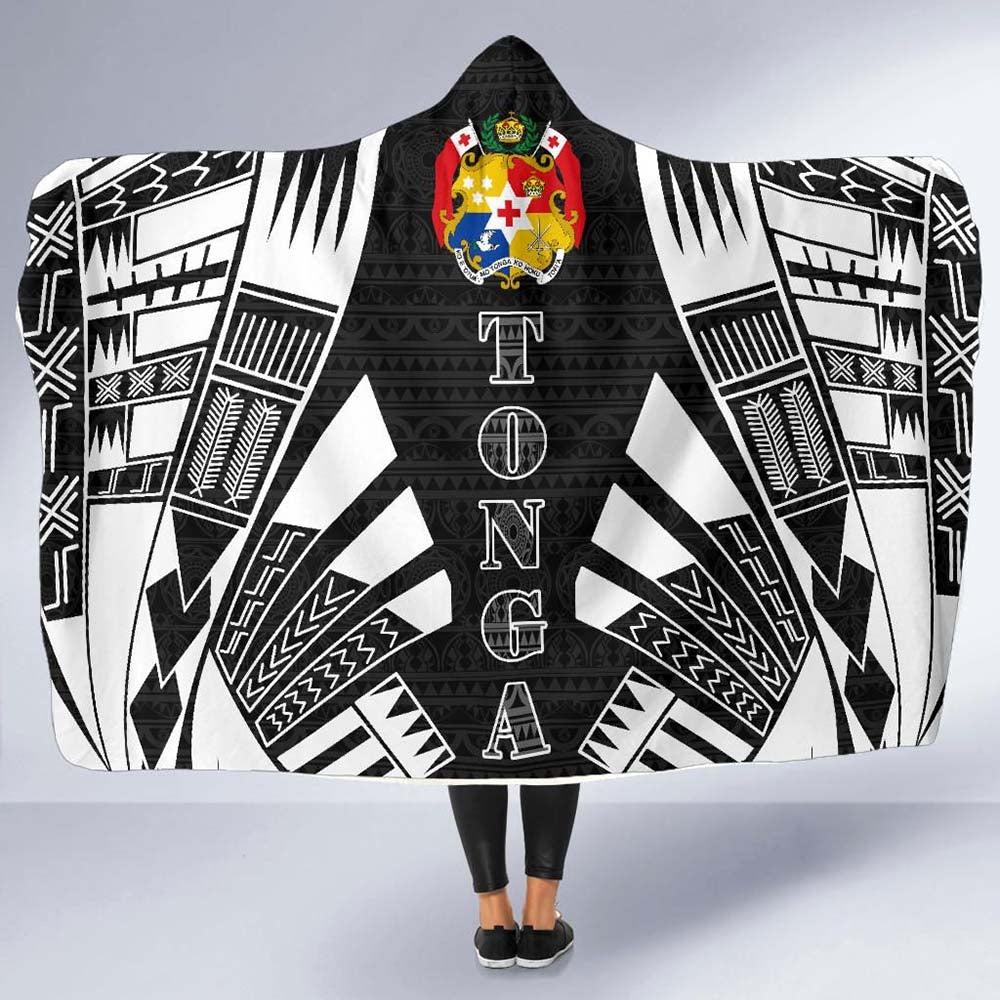Tonga Hooded Blanket - Polynesian Tattoo Black