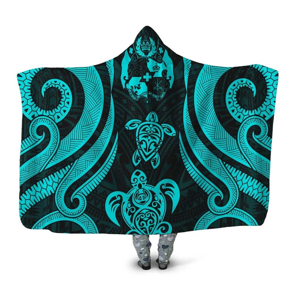 Tonga Hooded Blanket - Turquoise Tentacle Turtle