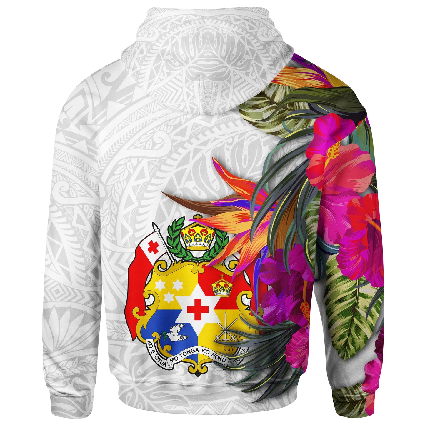 Tonga Hoodie Hibiscus Polynesian White pattern