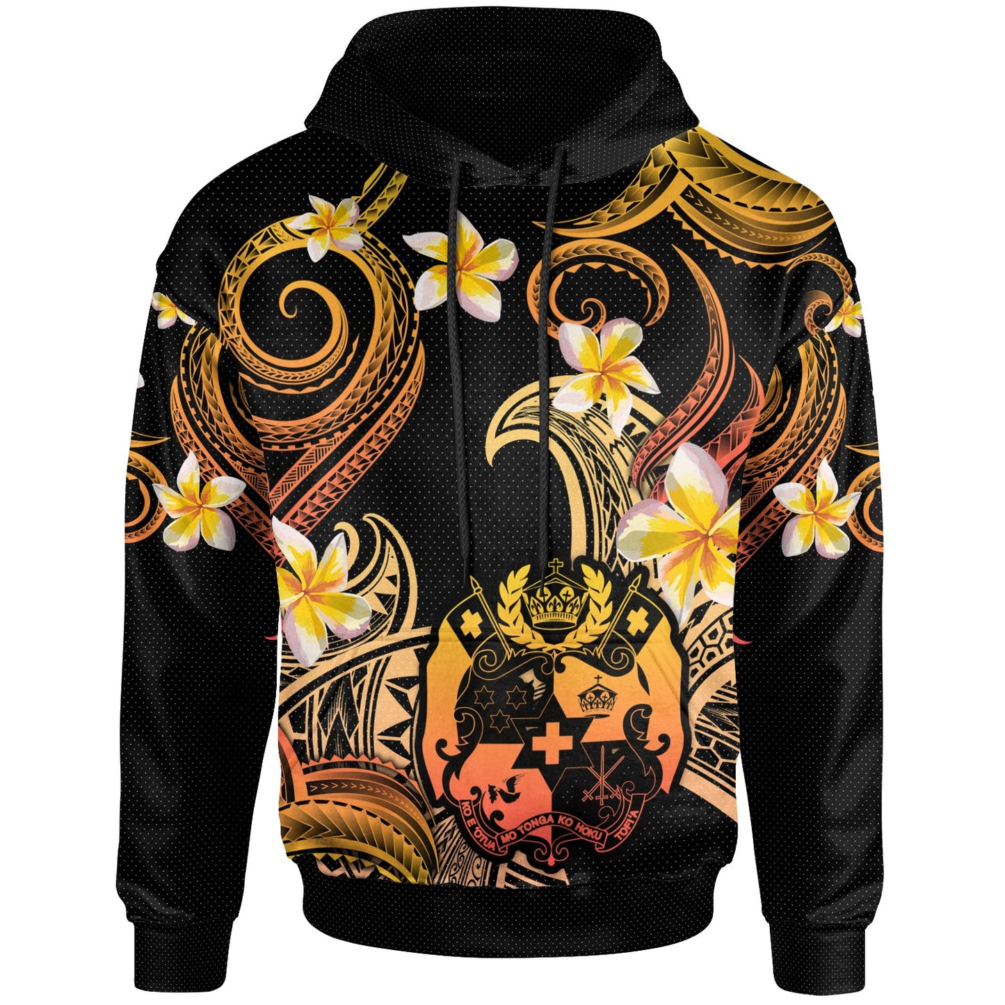 Tonga Hoodie - Custom Personalised Polynesian Waves with Plumeria Flowers (Orange)