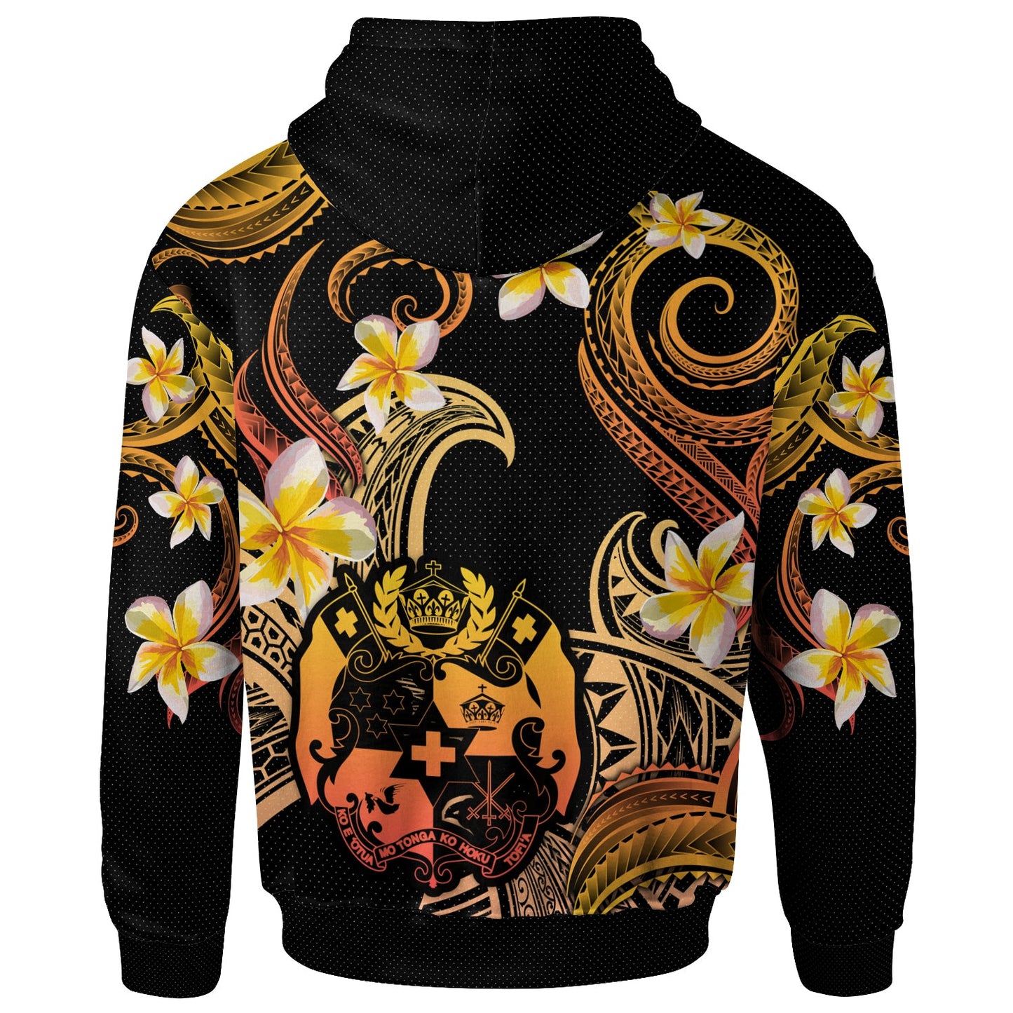 Tonga Hoodie - Custom Personalised Polynesian Waves with Plumeria Flowers (Orange)