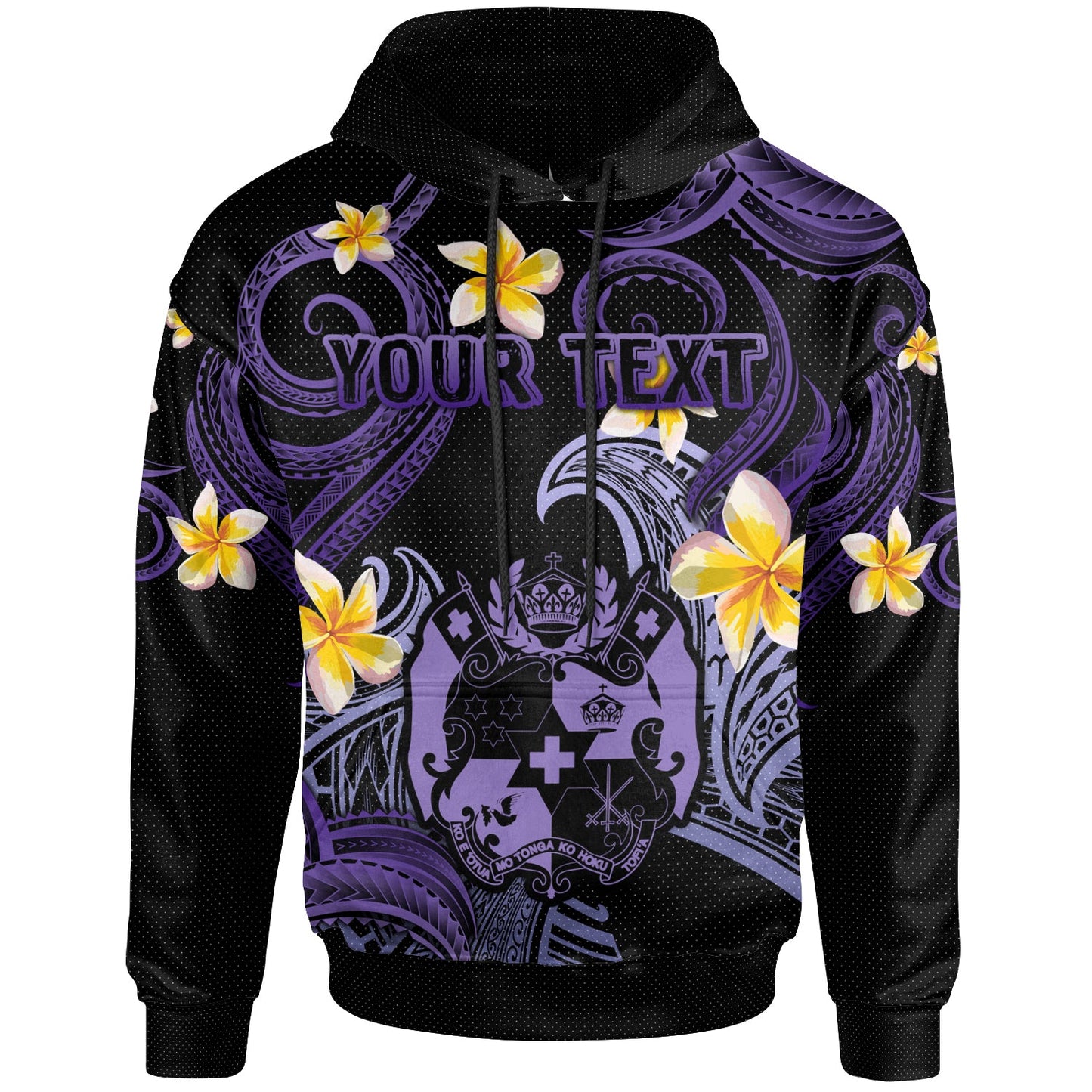 Tonga Hoodie - Custom Personalised Polynesian Waves with Plumeria Flowers (Purple)