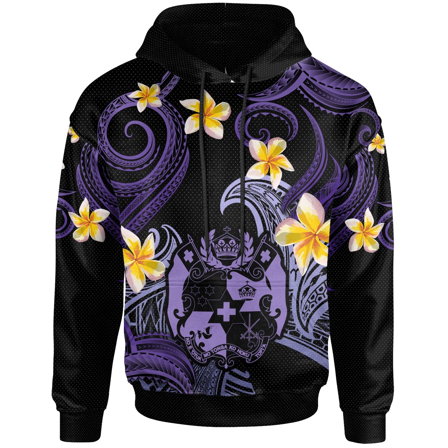 Tonga Hoodie - Custom Personalised Polynesian Waves with Plumeria Flowers (Purple)