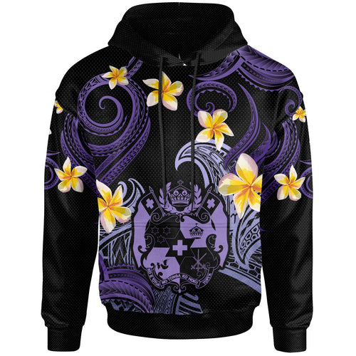 Tonga Hoodie - Custom Personalised Polynesian Waves with Plumeria Flowers (Purple)
