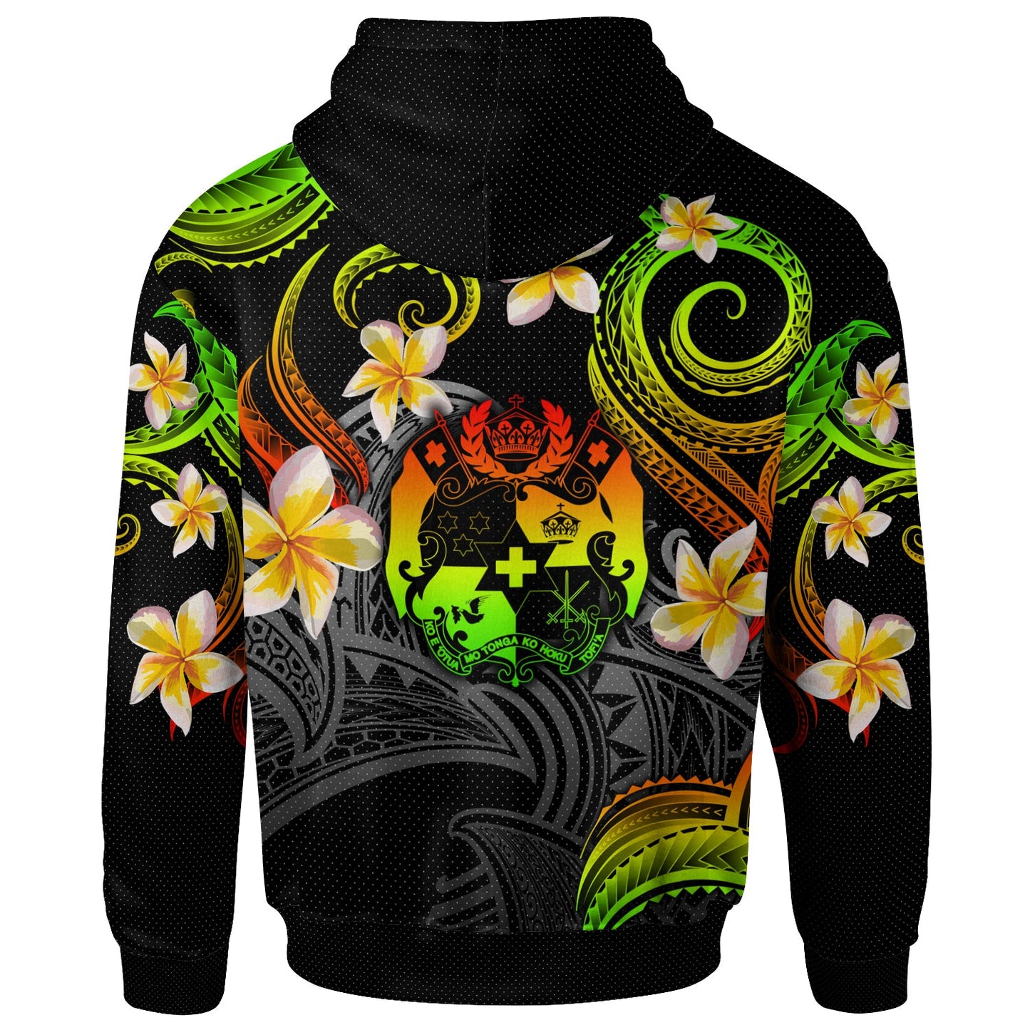 Tonga Hoodie - Custom Personalised Polynesian Waves with Plumeria Flowers (Reggae)