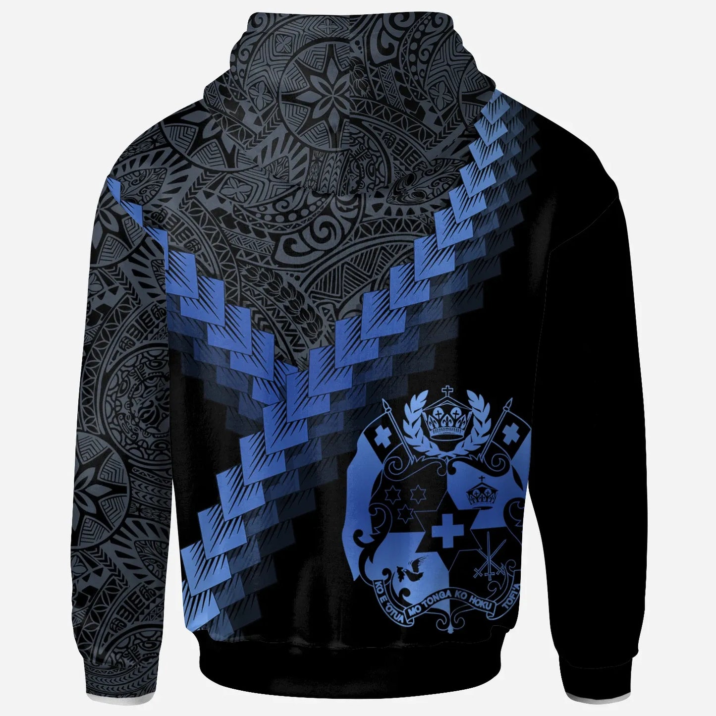 Tonga Hoodie - Tonga Coat Of Arms With Polynesian Tattoo Blue