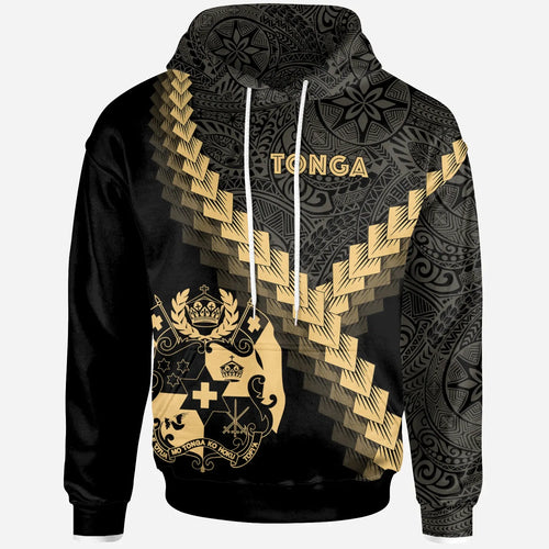 Tonga Hoodie - Tonga Coat Of Arms With Polynesian Tattoo Gold