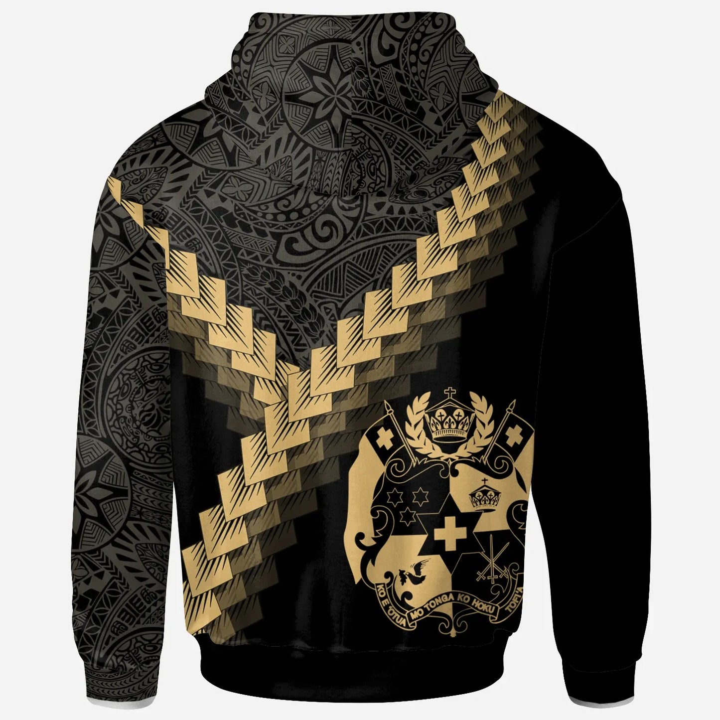Tonga Hoodie - Tonga Coat Of Arms With Polynesian Tattoo Gold