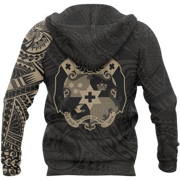 Tonga Hoodie - Tonga Coat Of Arms Polynesian Tattoo Style Gold