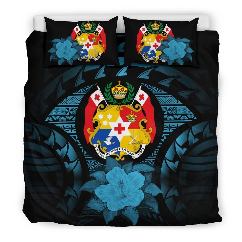 Tonga Duvet Cover Set - Tonga Coat Of Arms & Blue Hibiscus