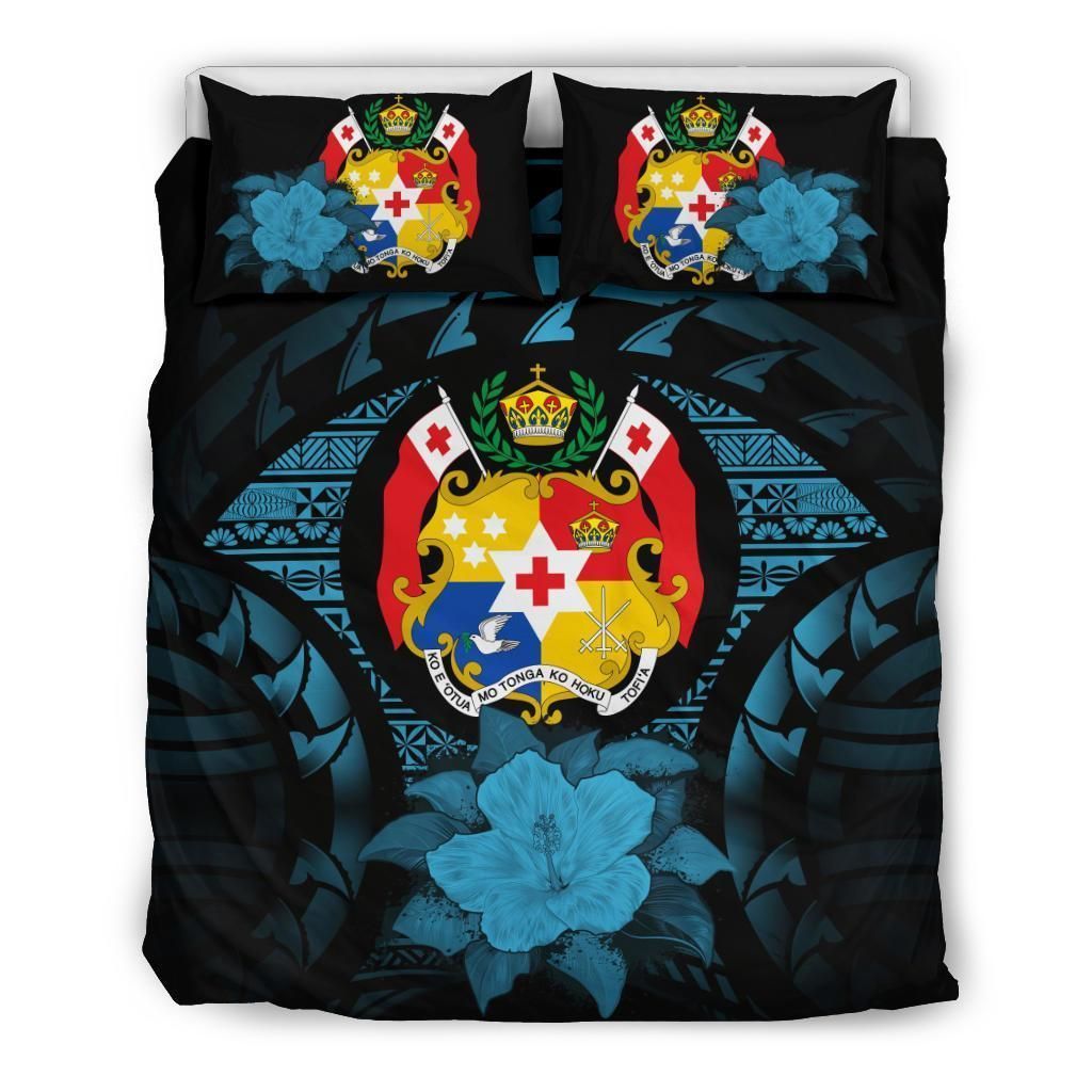 Tonga Duvet Cover Set - Tonga Coat Of Arms & Blue Hibiscus