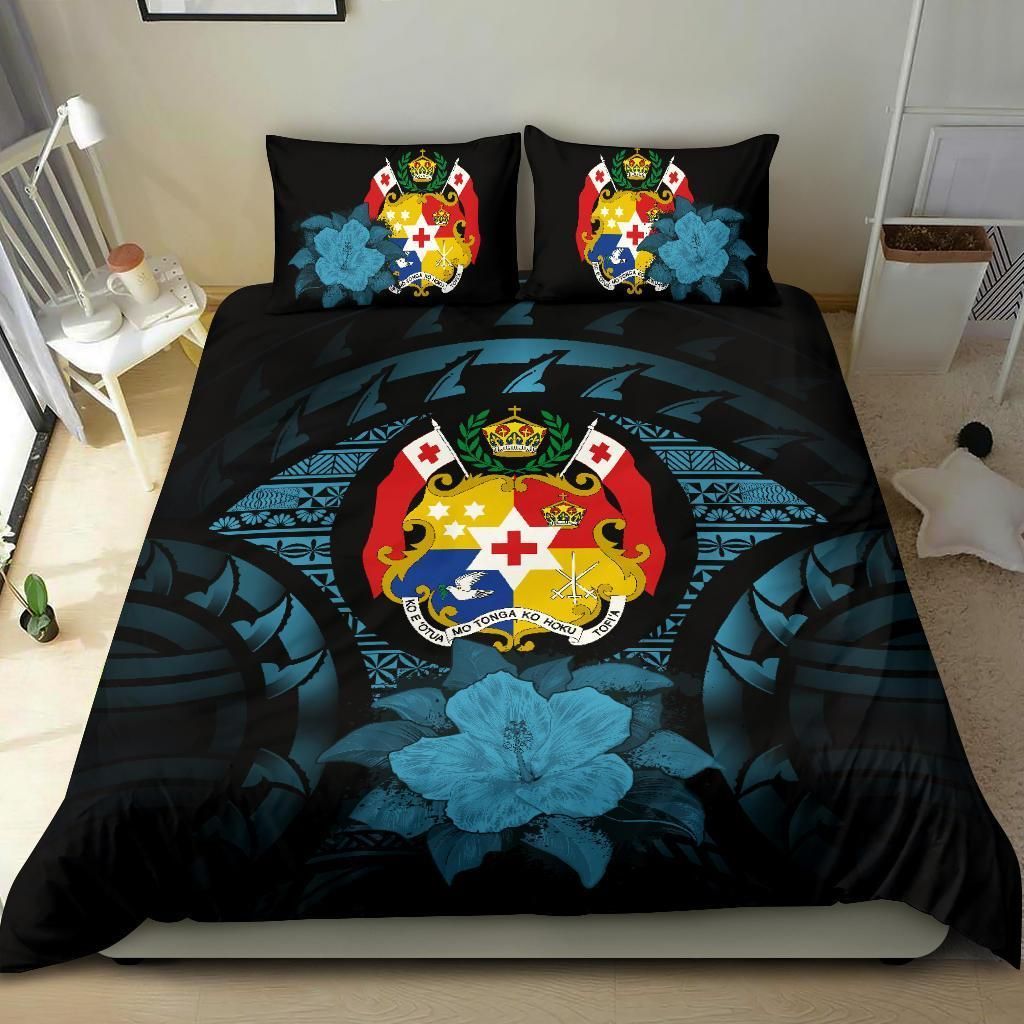 Tonga Duvet Cover Set - Tonga Coat Of Arms & Blue Hibiscus