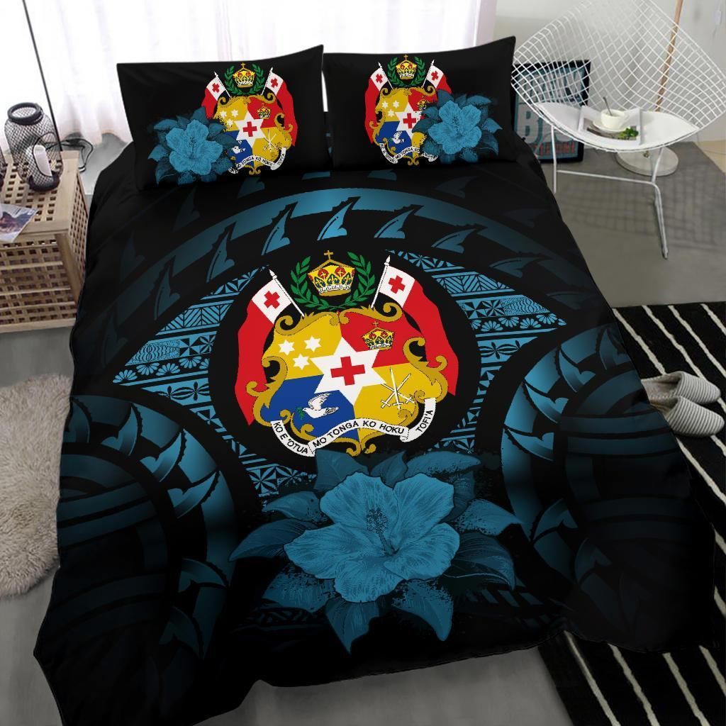 Tonga Duvet Cover Set - Tonga Coat Of Arms & Blue Hibiscus