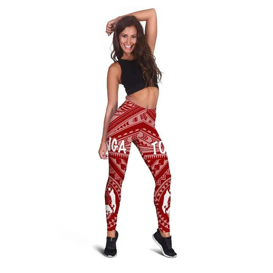 Tonga Legging - Tonga Seal With Polynesian Tattoo Style (Red)