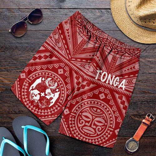 Tonga Men Short - Tonga Seal With Polynesian Tattoo Style (Red)