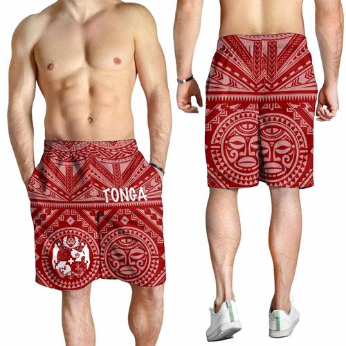 Tonga Men Short - Tonga Seal With Polynesian Tattoo Style (Red)