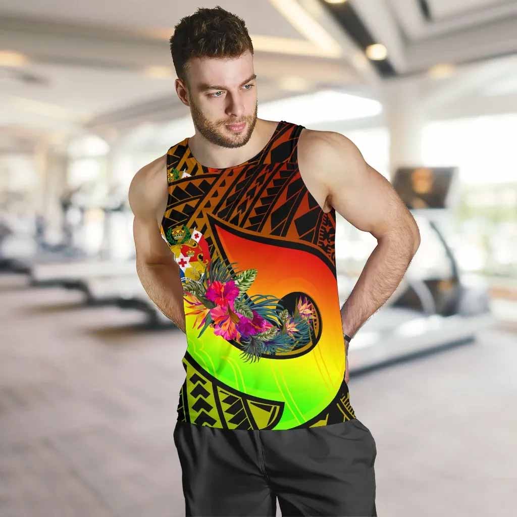 Tonga Men Tank Top - Polynesian Hook And Hibiscus ( Reggae)