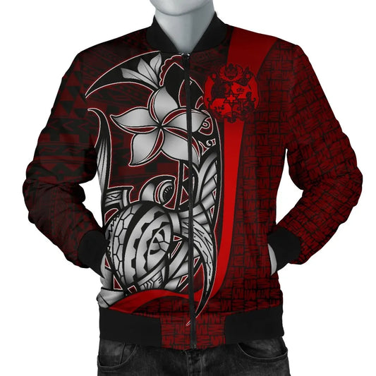 Tonga Micronesia Bomber Jackets Red - Turtle With Hook