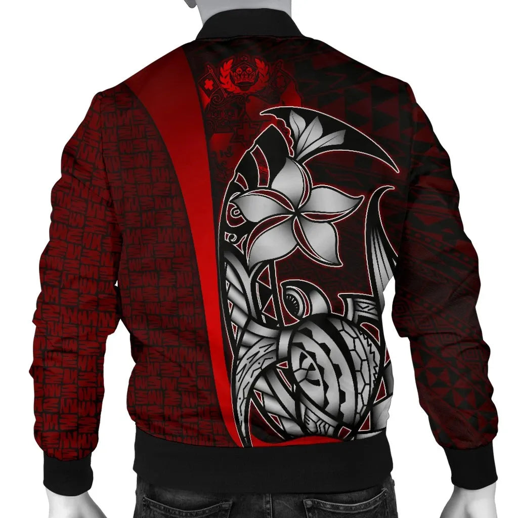 Tonga Micronesia Bomber Jackets Red - Turtle With Hook
